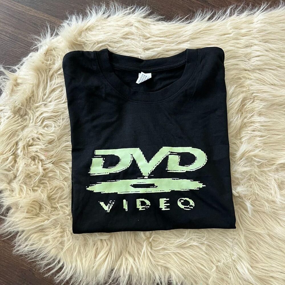 NWOT black Green Retro Style DVD Video graphic t-shirt S Cotton